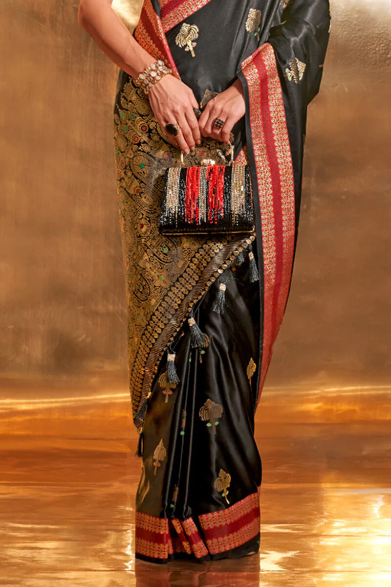 Gorgeous Black Soft Banarasi Silk Saree With Stylish Blouse - Image 3