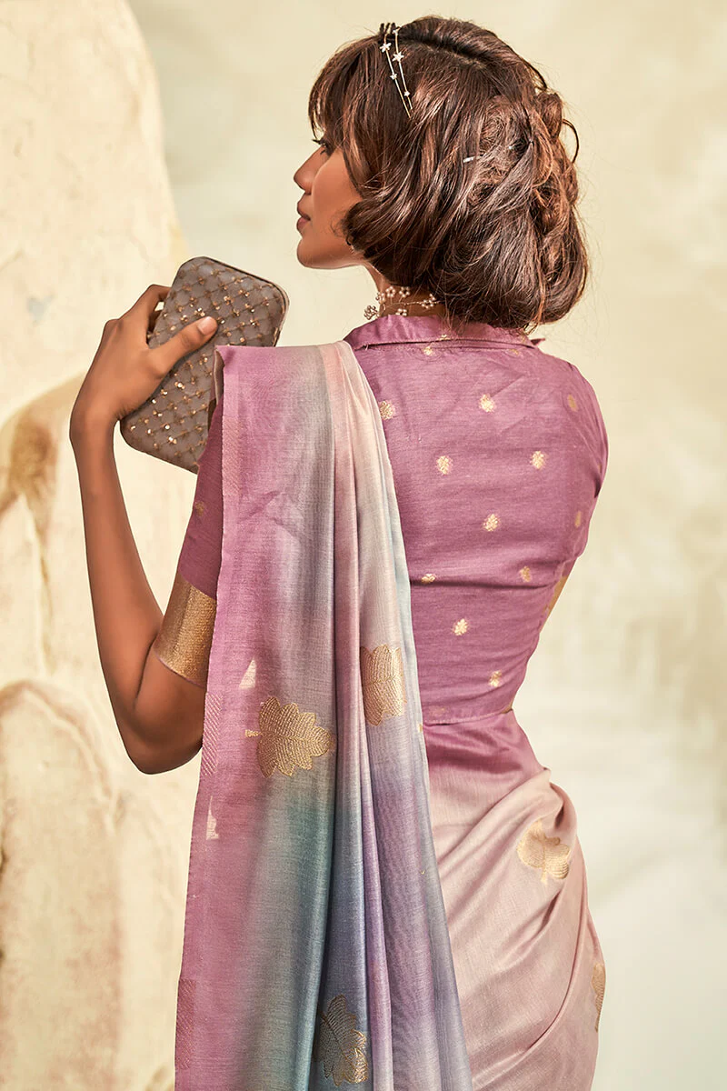 Gorgeous Pink Soft Banarasi Silk Saree With Desiring Blouse Piece - Image 3