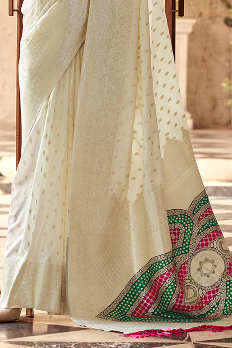 Gossamer Beige Soft Banarasi Silk Saree With Sempiternal Blouse Piece - Image 3