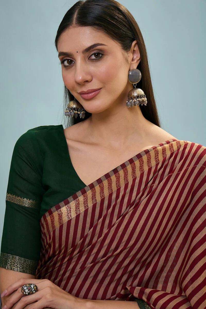 Gossamer Red Printed Cotton Silk Saree With Preferable Blouse Piece - Image 4