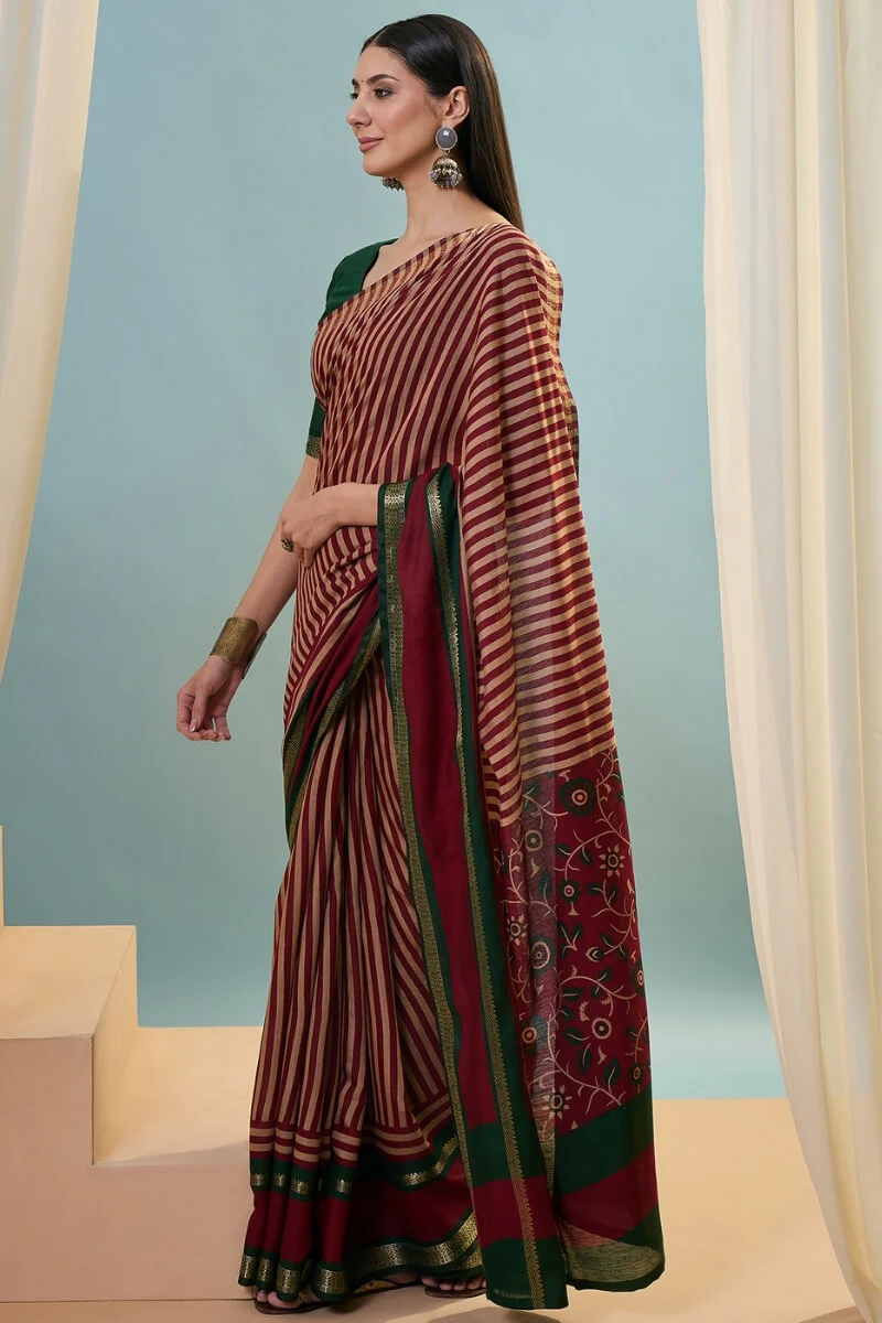 Gossamer Red Printed Cotton Silk Saree With Preferable Blouse Piece - Image 5