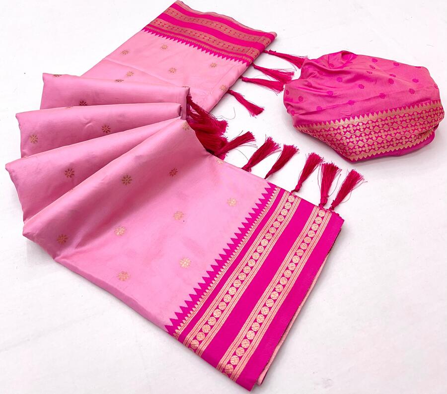 Grandiose Pink Soft Banarasi Silk Saree With Prodigal Blouse Piece - Image 2