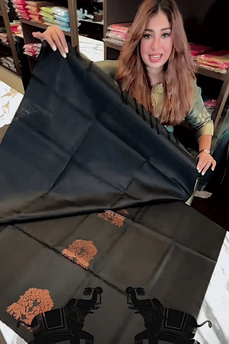 Gratifying Black Soft Banarasi Silk Saree With Intricate Blouse Piece - Image 4