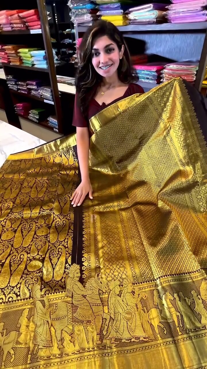 Gratifying Brown Soft Banarasi Silk Saree With Alluring Blouse Piece - Image 3