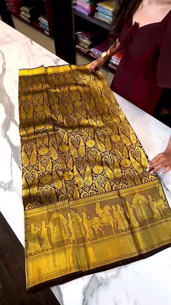 Gratifying Brown Soft Banarasi Silk Saree With Alluring Blouse Piece - Image 7
