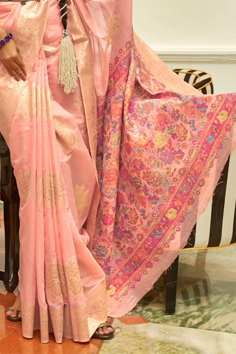 Gratifying Pink Pashmina saree With Staring Blouse Piece - Image 3