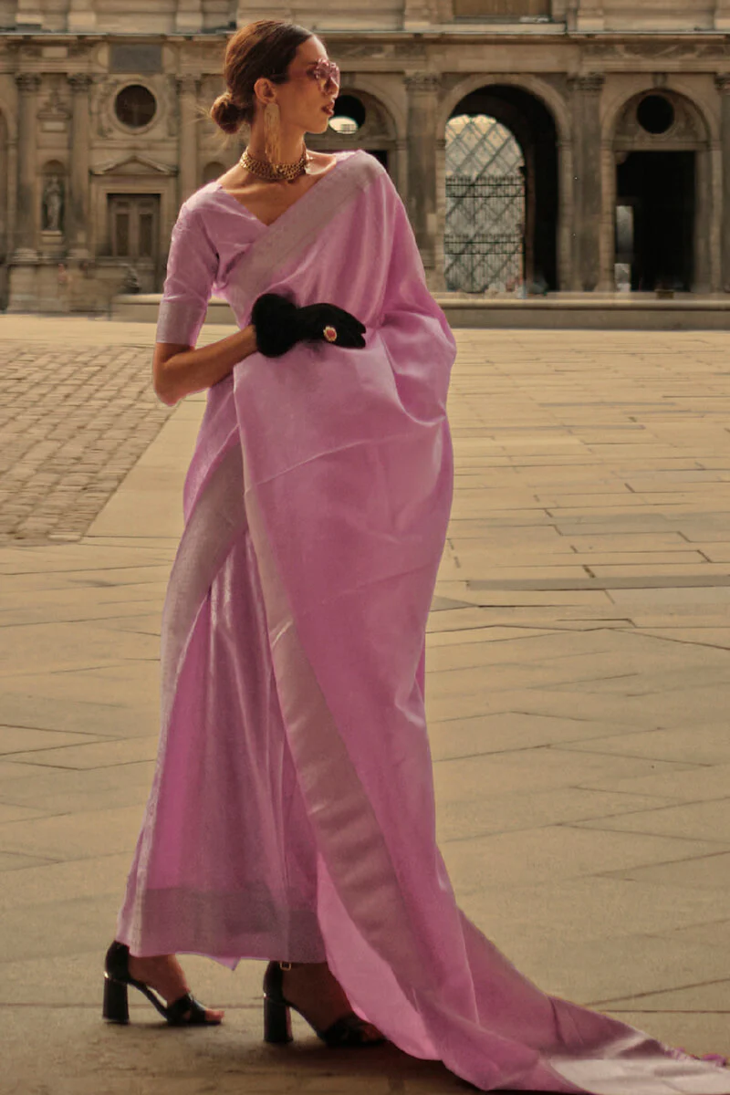 Gratifying Pink Soft Banarasi Silk Saree With Nebula Blouse Piece - Image 3