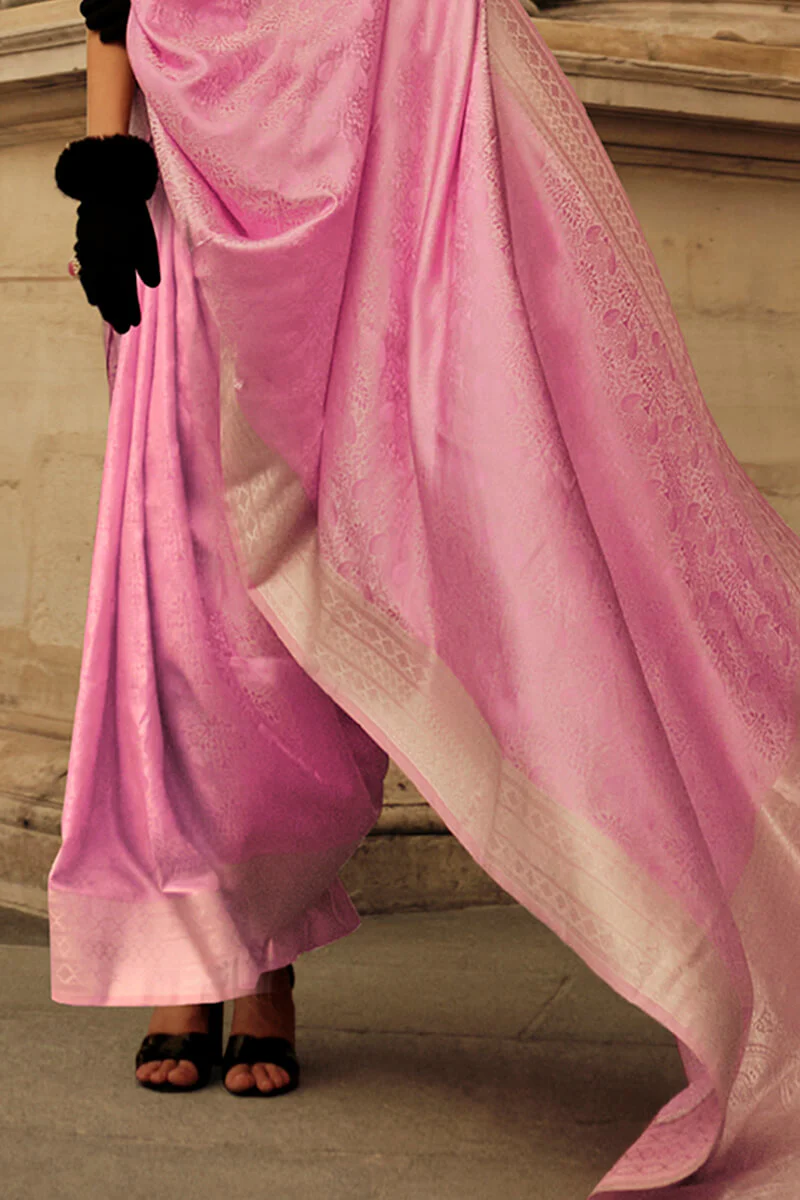 Gratifying Pink Soft Banarasi Silk Saree With Nebula Blouse Piece - Image 4