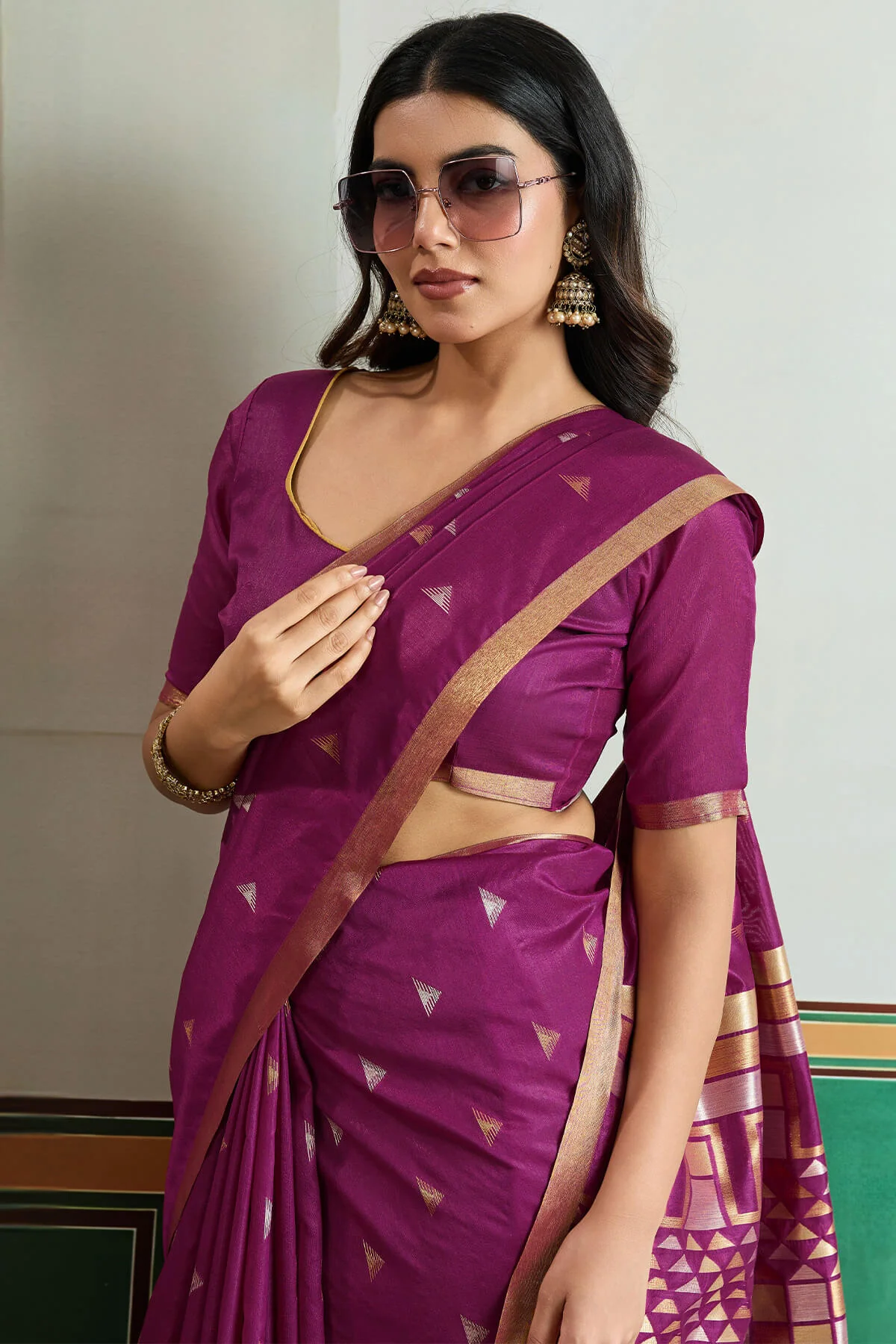 Gratifying Purple Pure Zari Weaving Banarasi Tussar Silk Saree With Allure Blouse Piece - Image 2