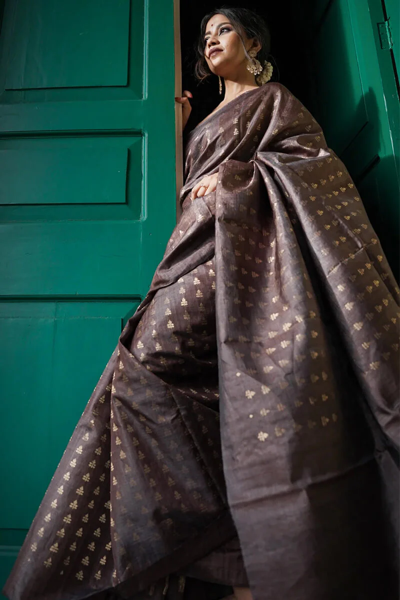 Groovy Brown Soft Silk Saree With Artistic Blouse Piece - Image 7
