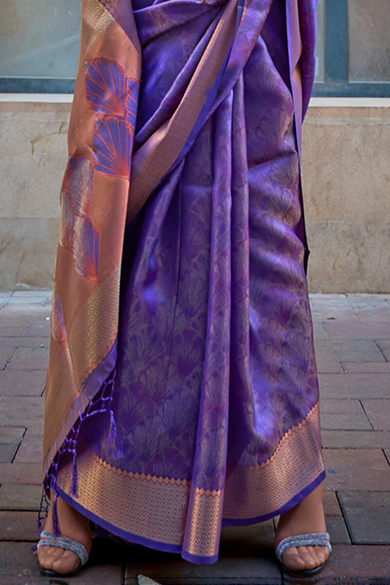 Groovy Purple Organza Silk Saree With Fancifull Blouse Piece - Image 3