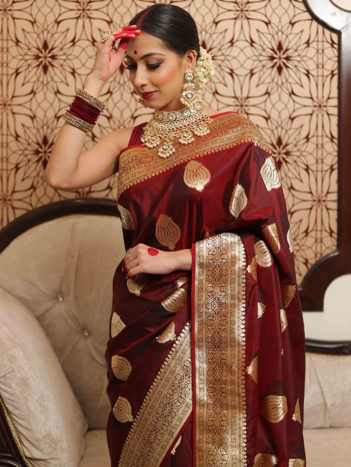 Groovy Wine Soft Silk Saree With Engrossing Blouse Piece - Image 6