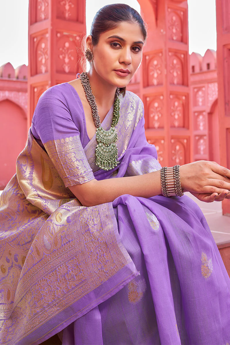 Hypnotic Lavender Cotton Silk Saree With Fairytale Blouse Piece - Image 2