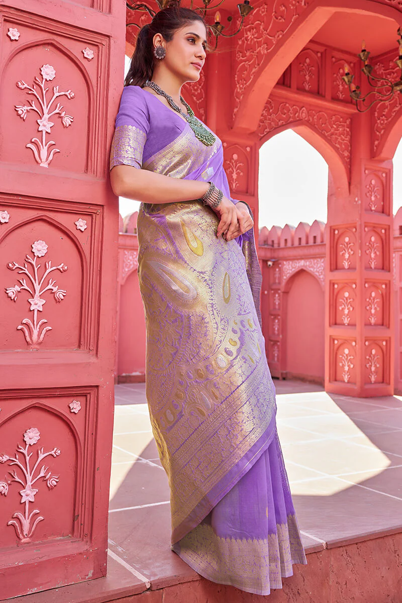 Hypnotic Lavender Cotton Silk Saree With Fairytale Blouse Piece - Image 3