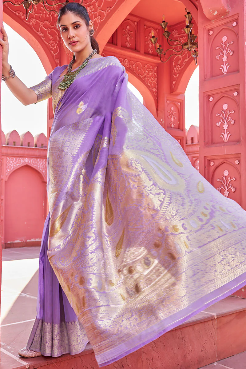 Hypnotic Lavender Cotton Silk Saree With Fairytale Blouse Piece - Image 5