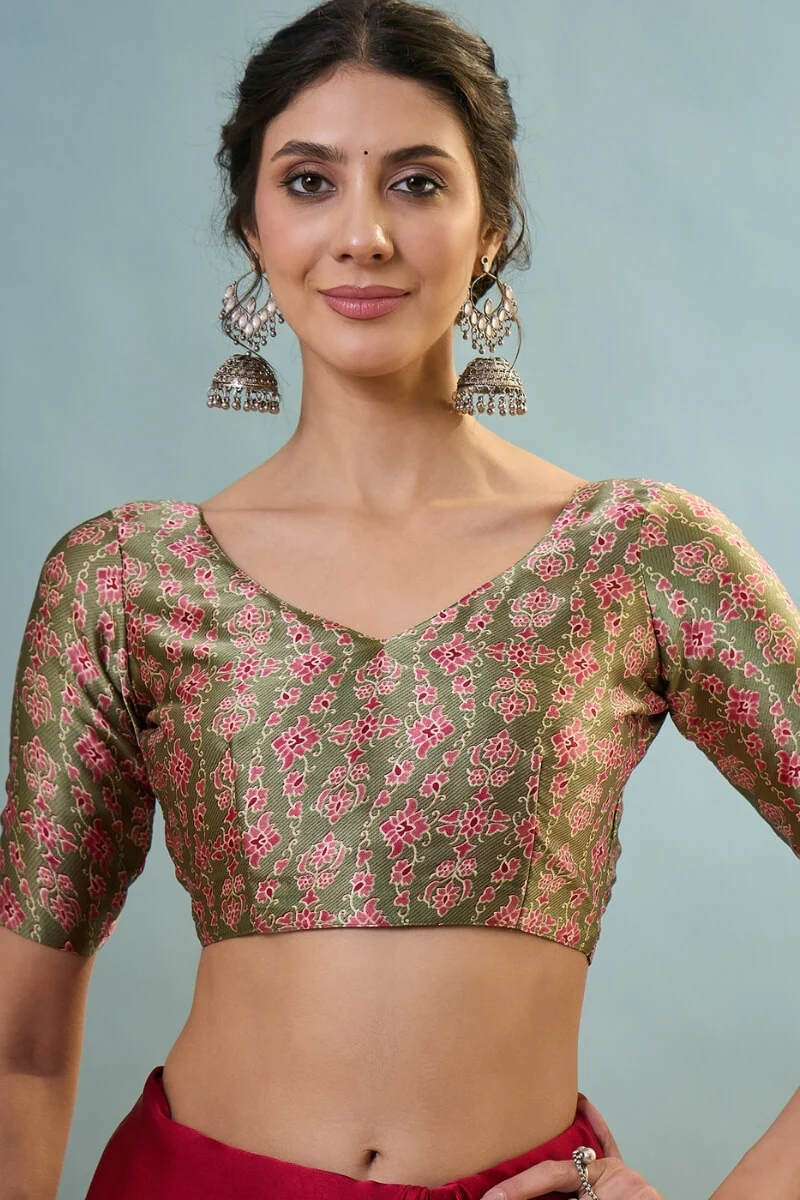 Hypnotic Red Ajrakh Printed Semi Modal Silk Saree With Nemesis Blouse Piece - Image 6