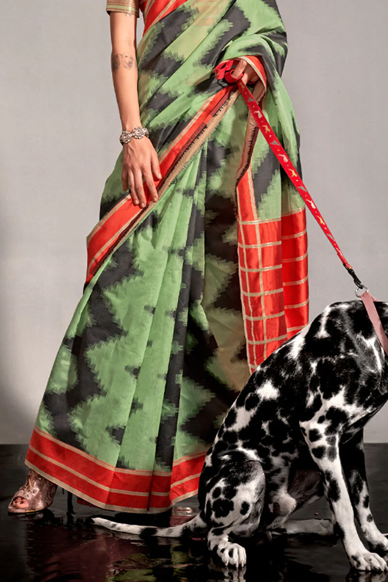 Ideal Pista Digital Printed Soft Silk Saree With Palimpsest Blouse Piece - Image 3