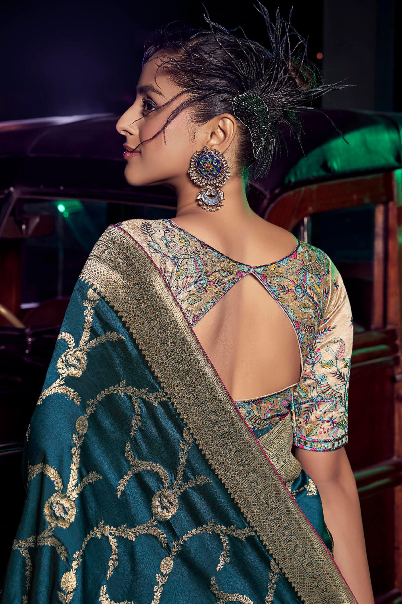 Ideal Rama Soft Banarasi Silk Saree With Sizzling Blouse Piece - Image 4