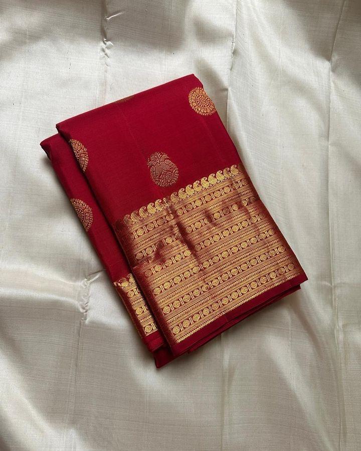 Ideal Red Soft Silk Saree With Comely Blouse Piece - Image 2