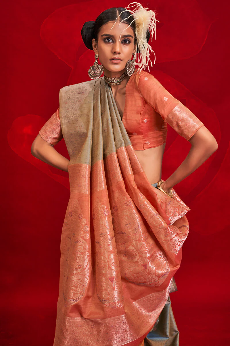 Imaginative Grey Soft Banarasi Silk Saree With Unequalled Blouse Piece - Image 2