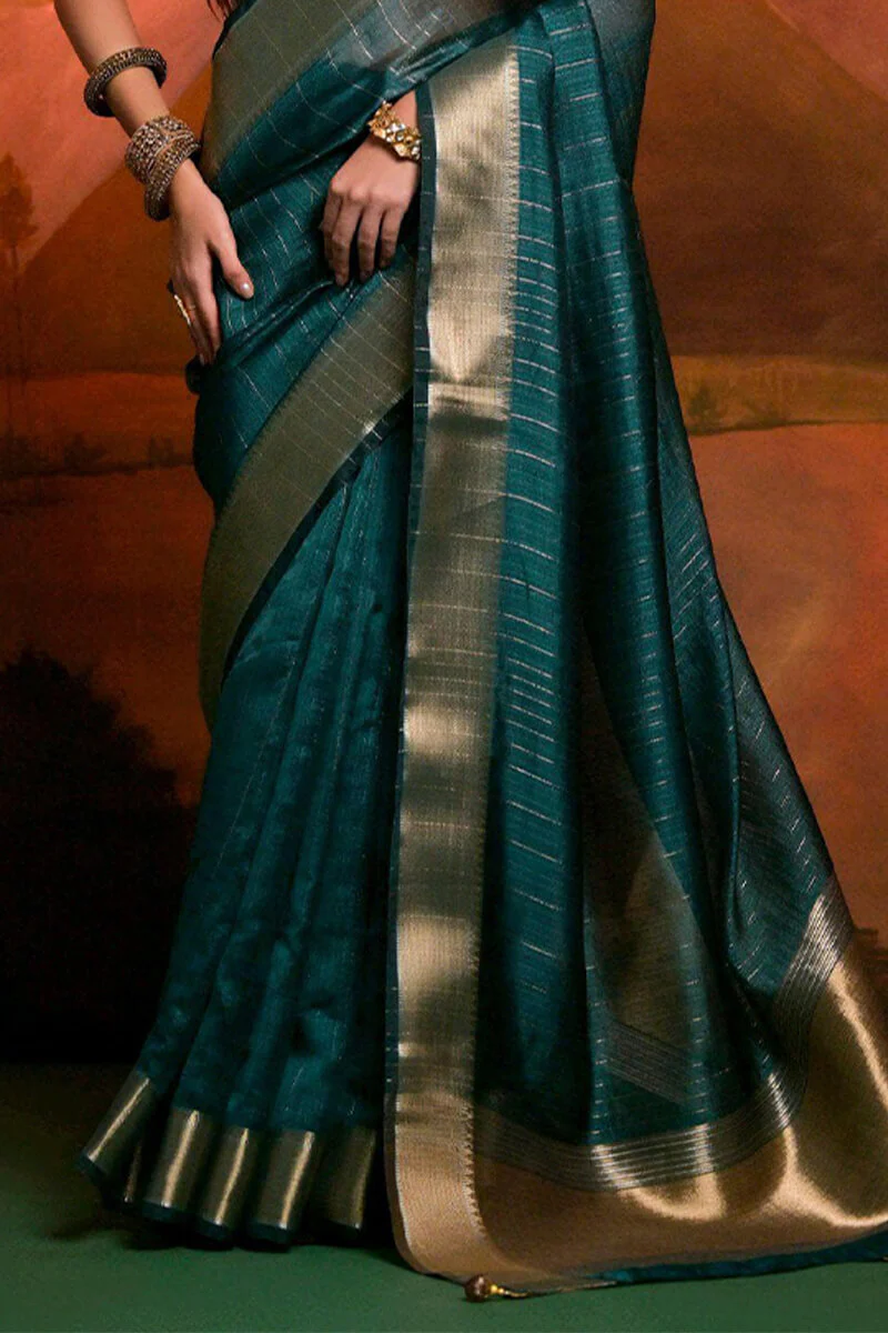 Imaginative Rama Soft Banarasi Silk Saree With Resplendent Blouse Piece - Image 3