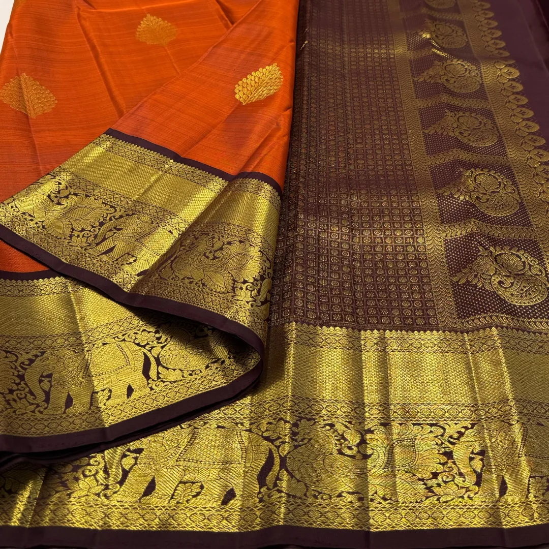 Imbrication Orange Pure Zari Weaving Banarasi Silk Saree With Prodigal Blouse Piece - Image 3