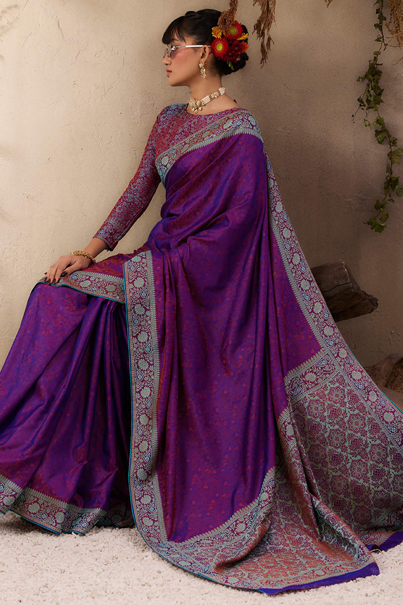 Imbrication Purple Kanjivaram Silk Saree With Hypnotic Blouse Piece - Image 6