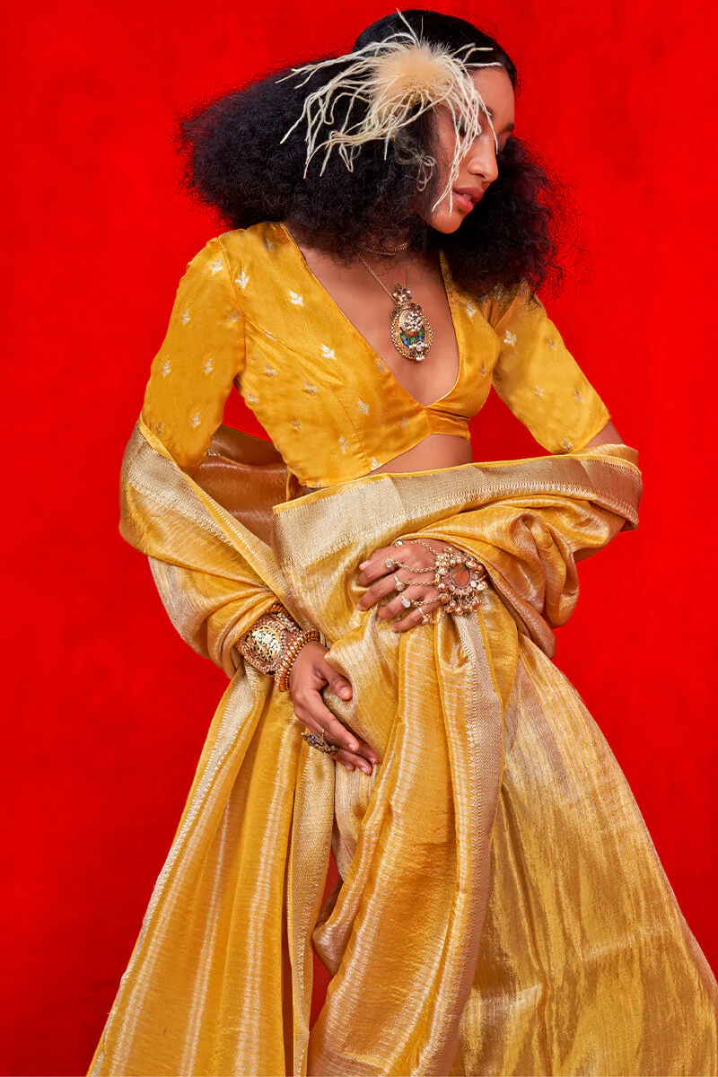 Impressive Mustard Soft Banarasi Silk Saree With Appealing Blouse Piece - Image 2