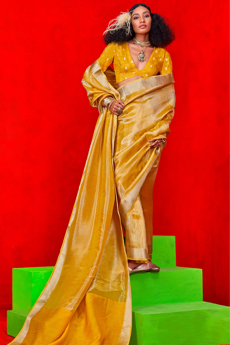 Impressive Mustard Soft Banarasi Silk Saree With Appealing Blouse Piece - Image 3