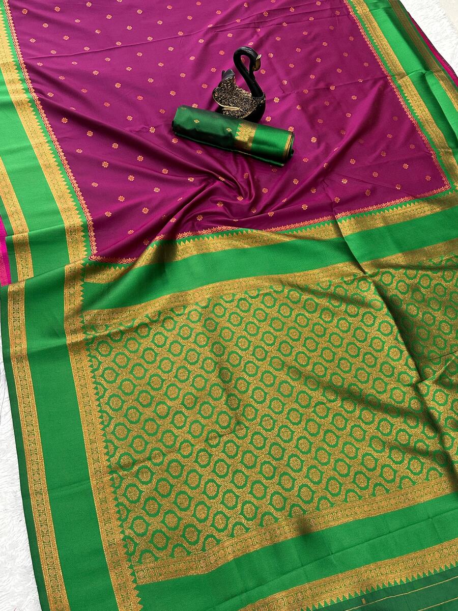 Impressive Wine Soft Banarasi Silk Saree With Lovely Blouse Piece - Image 3