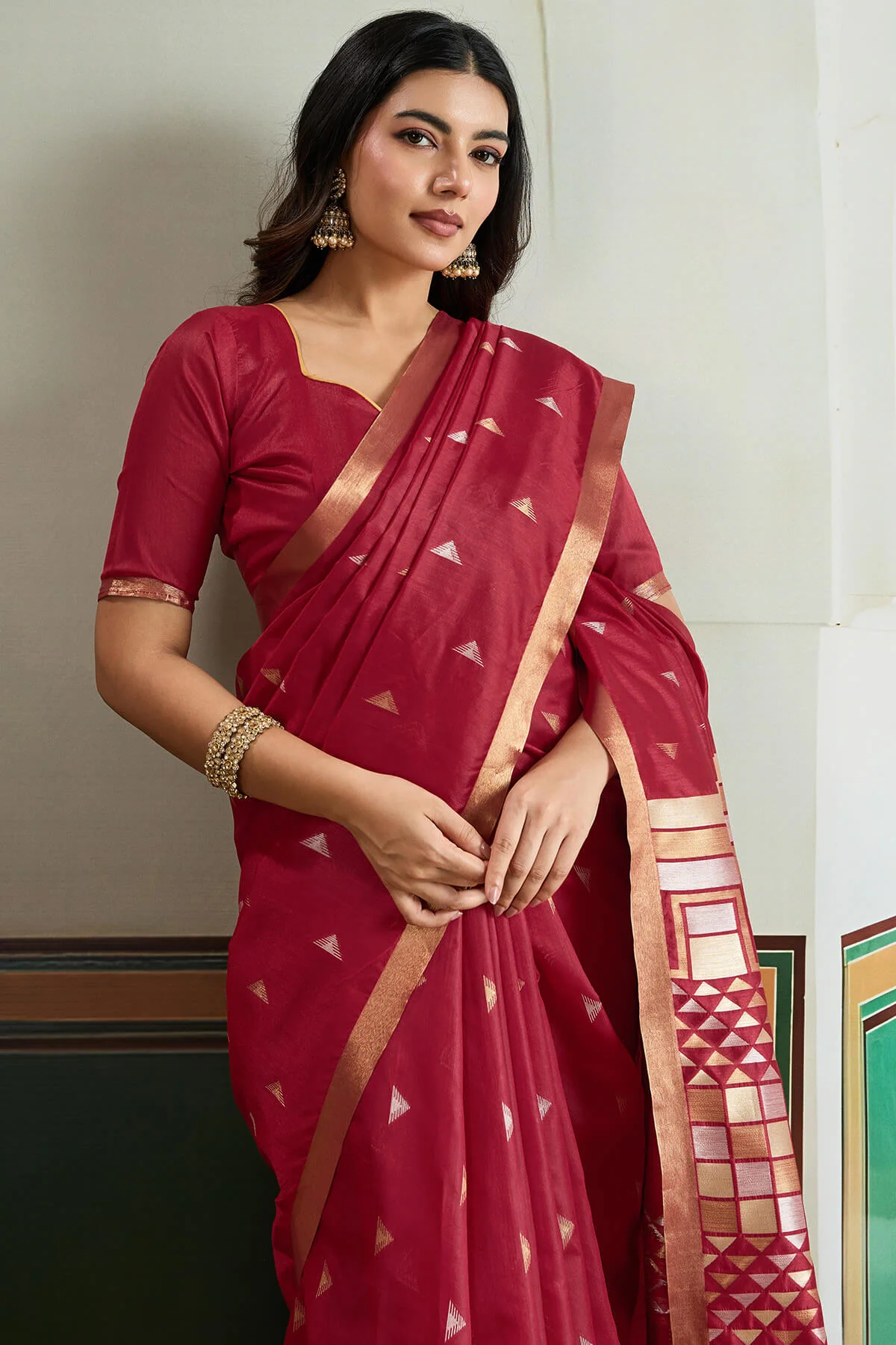 Improbable Maroon Pure Zari Weaving Banarasi Tussar Silk Saree With Marvellous Blouse Piece - Image 2
