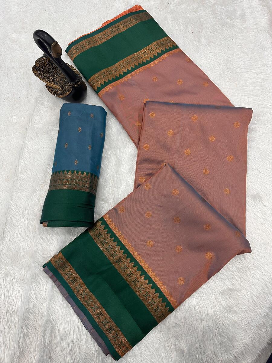 Improbable Peach Soft Banarasi Silk Saree With Deserving Blouse Piece - Image 2