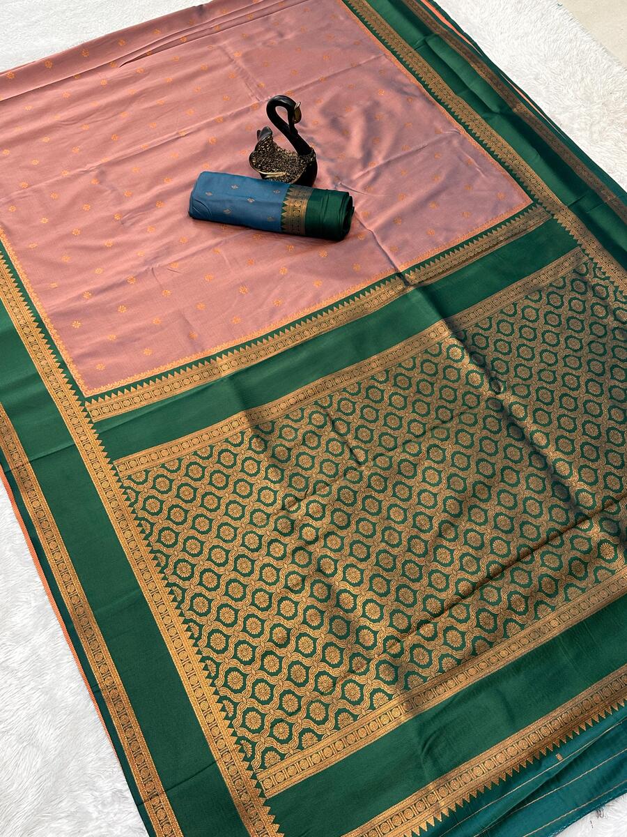 Improbable Peach Soft Banarasi Silk Saree With Deserving Blouse Piece - Image 3
