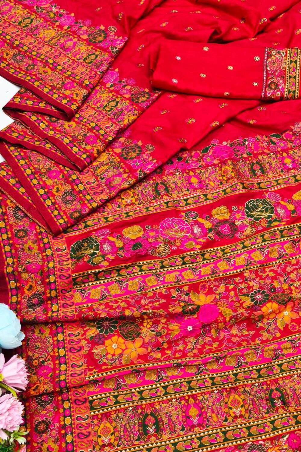 Improbable Red Nylon Dola Pashmina Saree With Sonorous Blouse Piece - Image 3