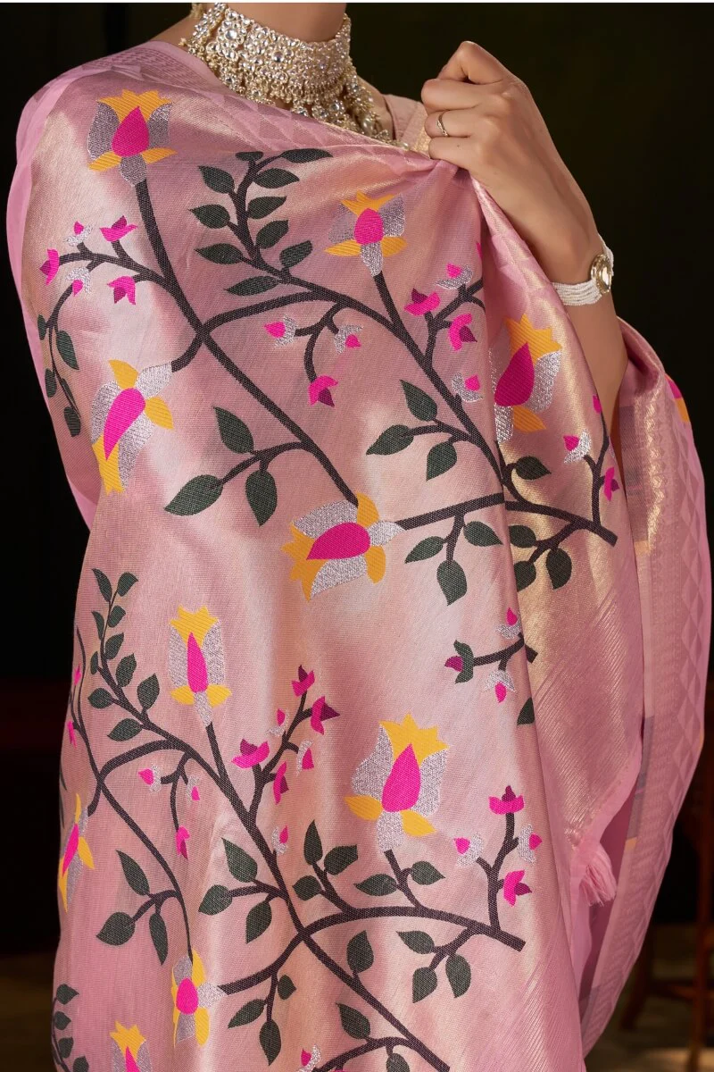 Incomparable Pink Cotton Silk Saree With Unequalled Blouse Piece - Image 2
