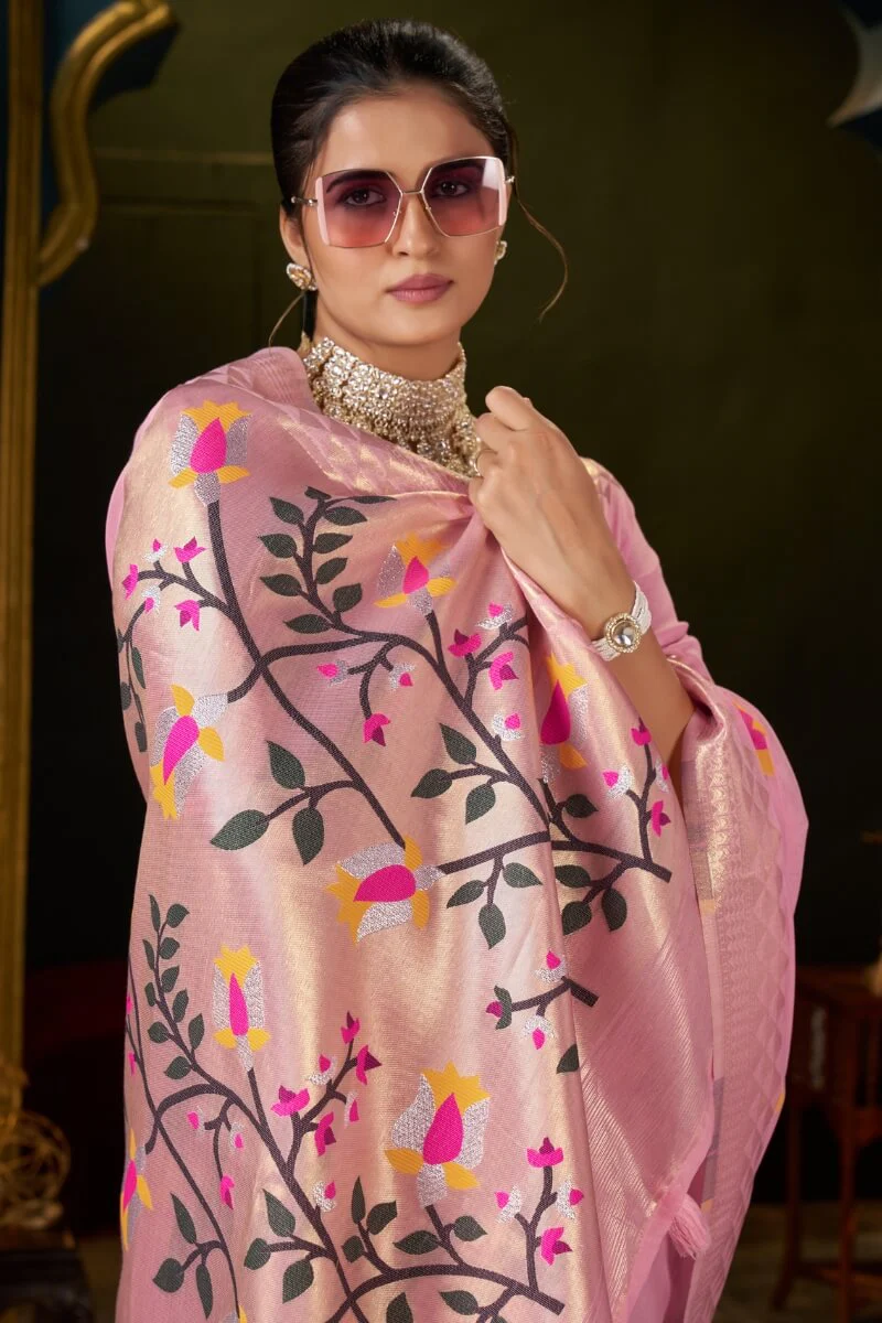 Incomparable Pink Cotton Silk Saree With Unequalled Blouse Piece - Image 4