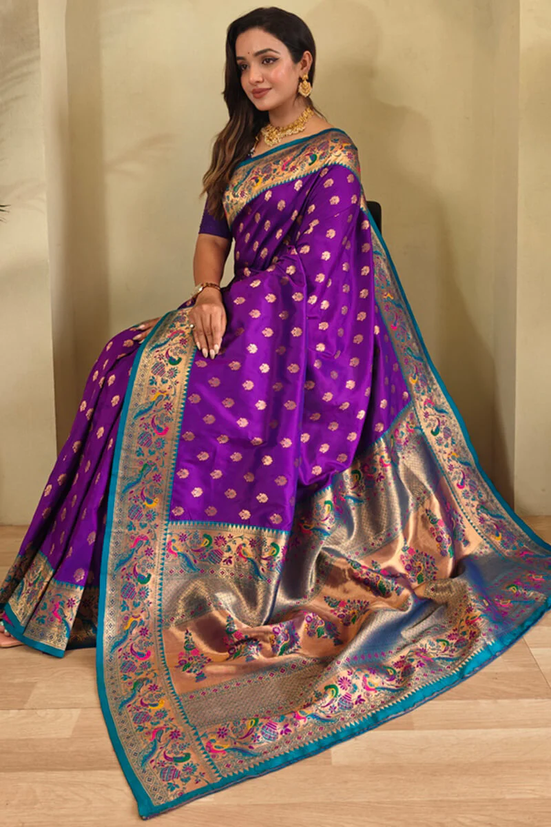 Incomparable Purple Paithani Silk Saree With Adorning Blouse Piece - Image 2