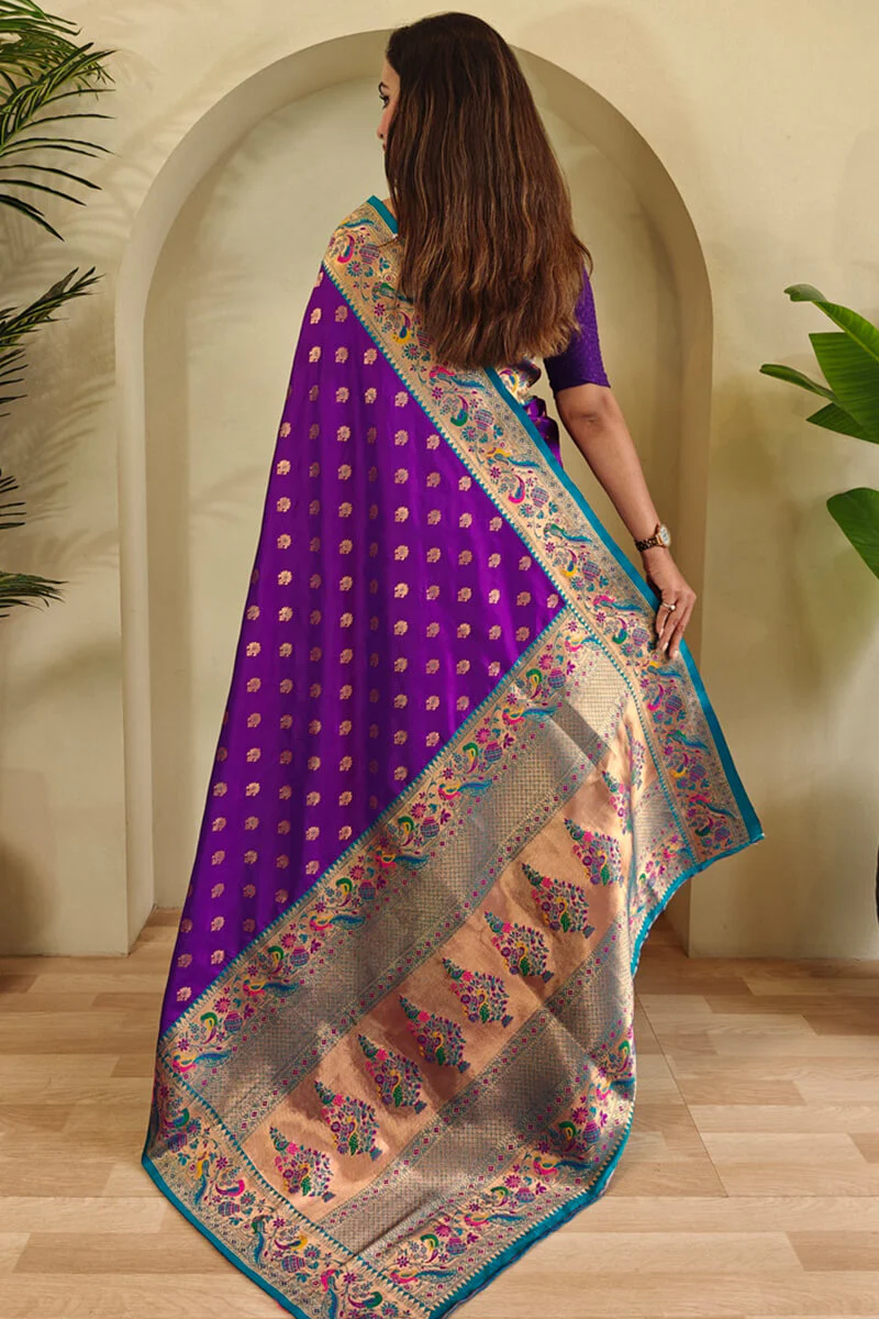 Incomparable Purple Paithani Silk Saree With Adorning Blouse Piece - Image 4
