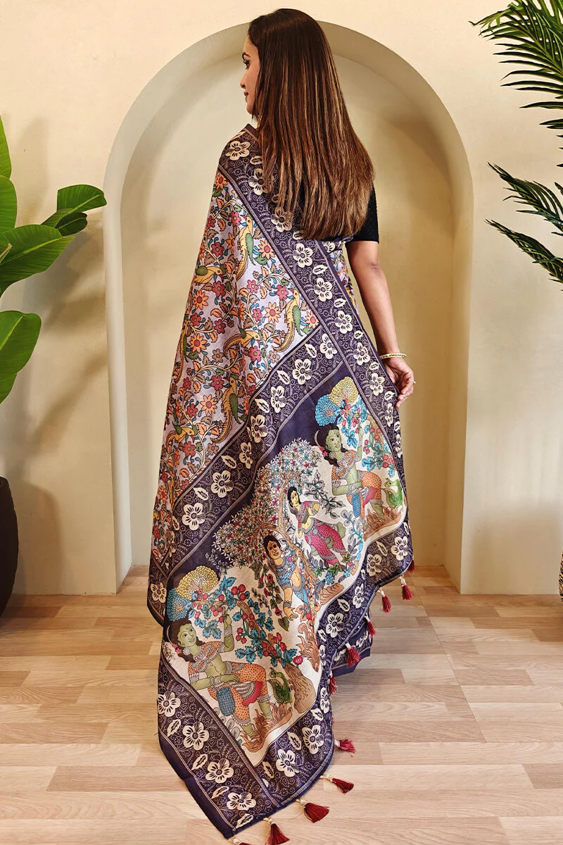 Incredible Lavender Kalamkari Printed Saree With Enamoring Blouse Piece - Image 3