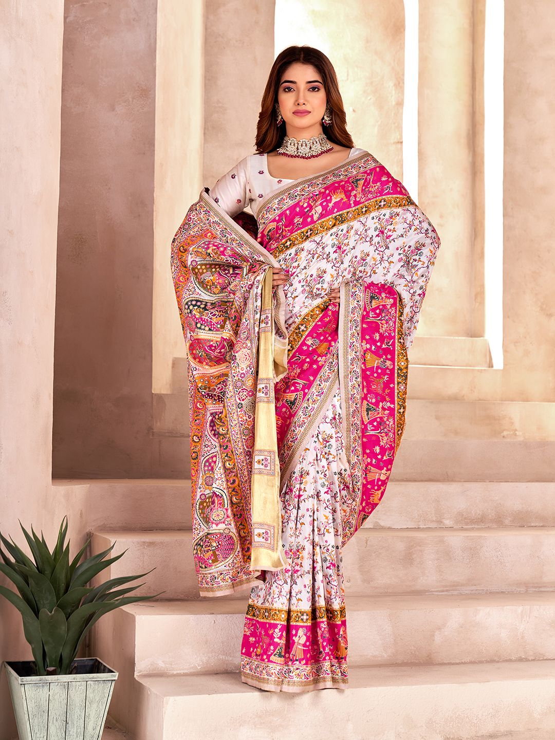 Incredible Off White Nylon Dola Pashmina Saree With Classic Blouse Piece - Image 3