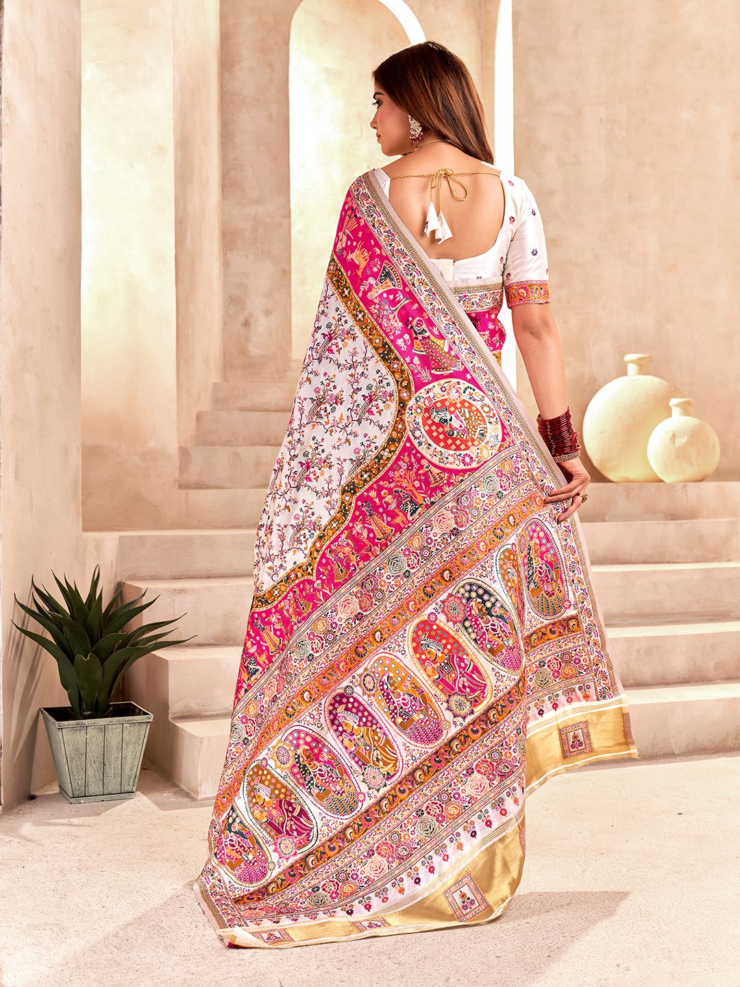 Incredible Off White Nylon Dola Pashmina Saree With Classic Blouse Piece - Image 4