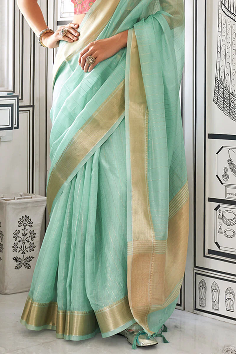 Incredible Turquoise Soft Silk Saree With Petrichor Blouse Piece - Image 3