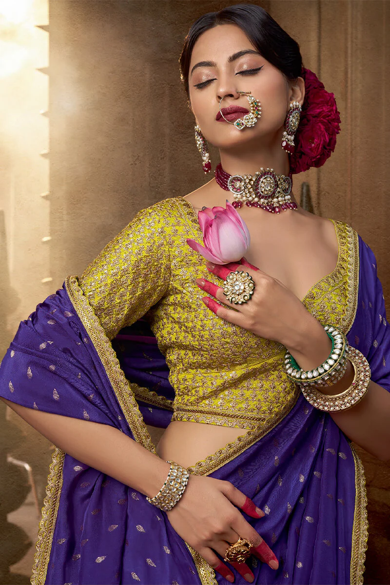 Incredible Violet Pure Viscose Crape Silk Saree With Petrichor Blouse Piece - Image 2