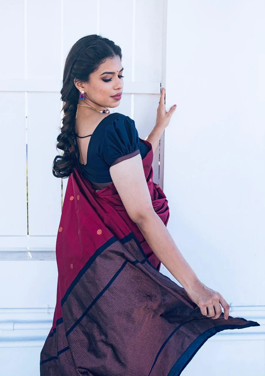 Incredible Wine Soft Silk Saree With Amiable Blouse Piece - Image 5