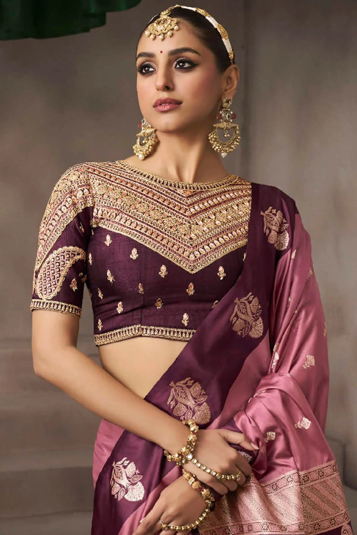 Ineffable Pink Banarasi Satin Silk Saree With Vibrant Blouse - Image 2