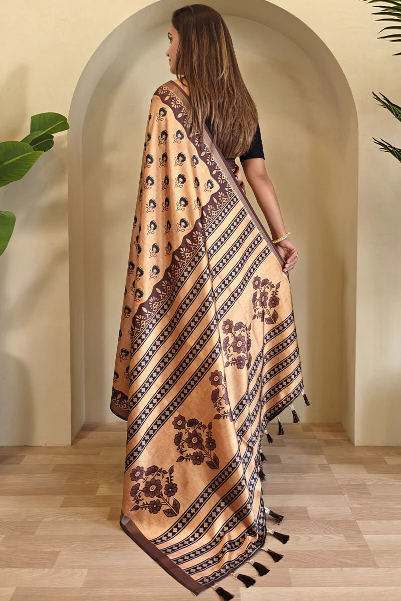 Inimitable Peach Digital Printed Dola Silk Saree With Scrupulous Blouse Piece - Image 4