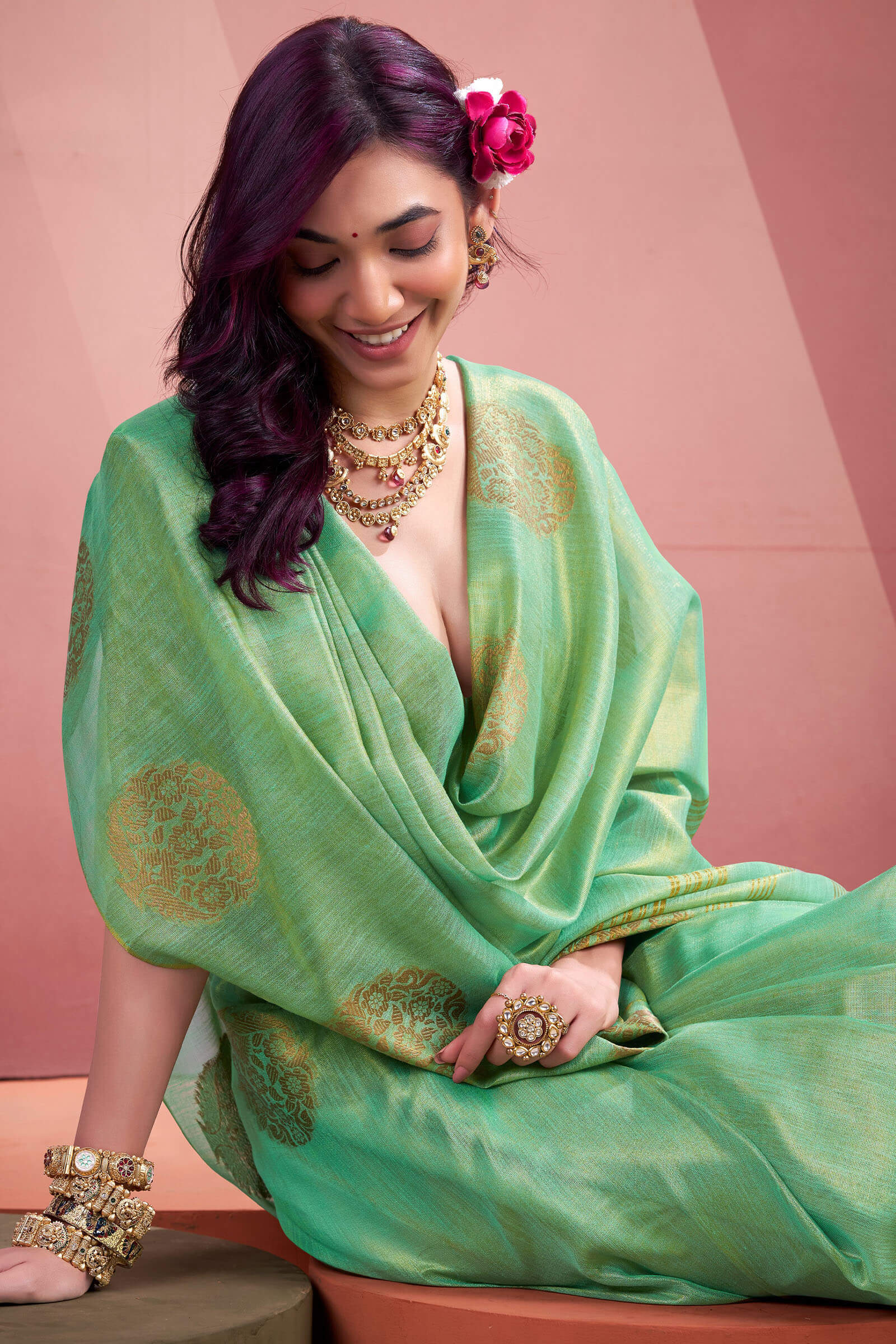 Inimitable Turquoise Soft Banarasi Tissue Silk Saree With Ideal Blouse Piece - Image 4