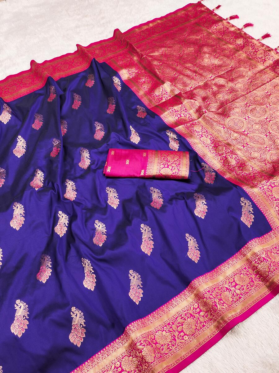 Innovative Royal Blue Soft Banarasi Silk Saree With Arresting Blouse Piece - Image 5