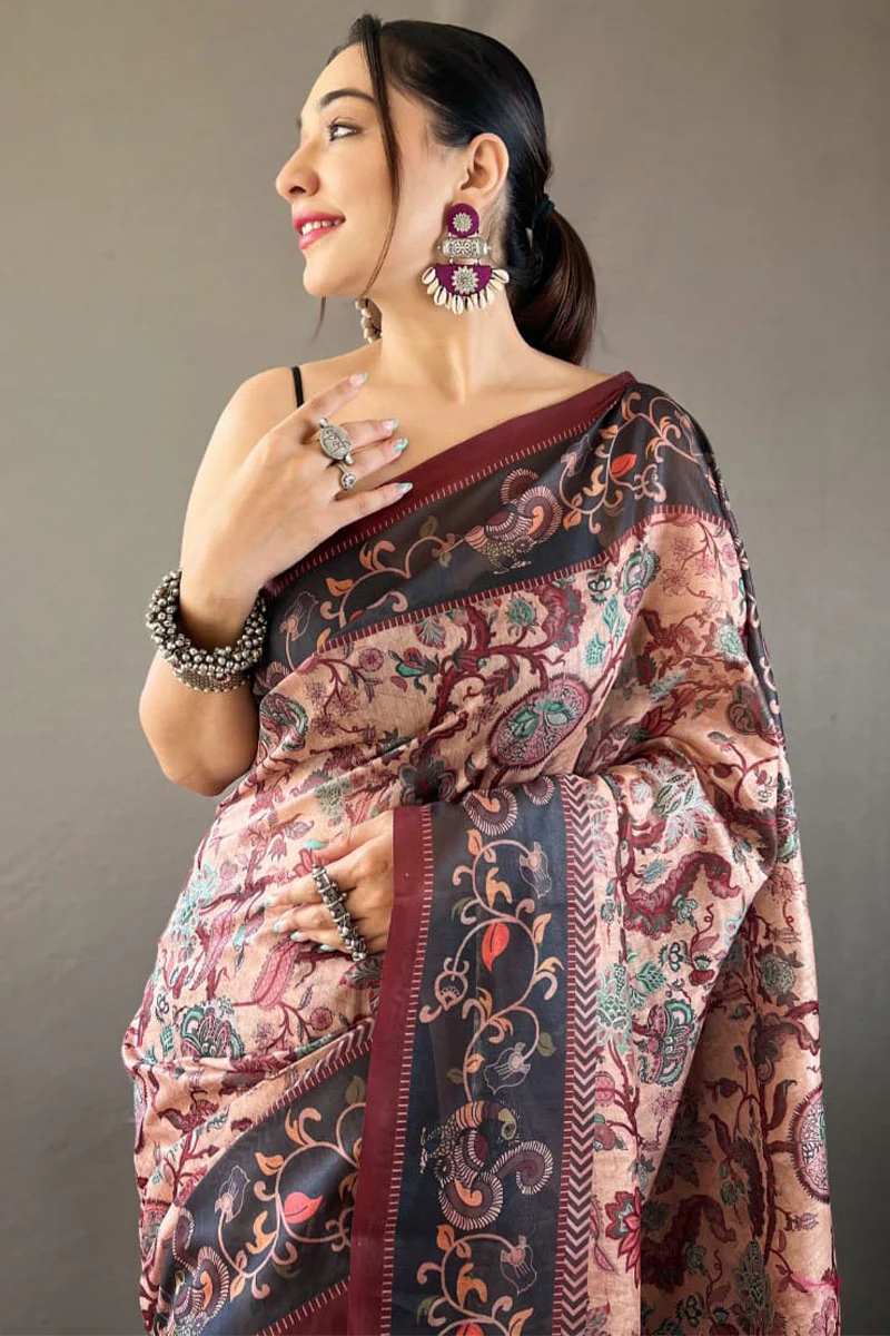 Inspiring Pink Digital Printed Cotton Silk Saree With Preferable Blouse Piece - Image 2