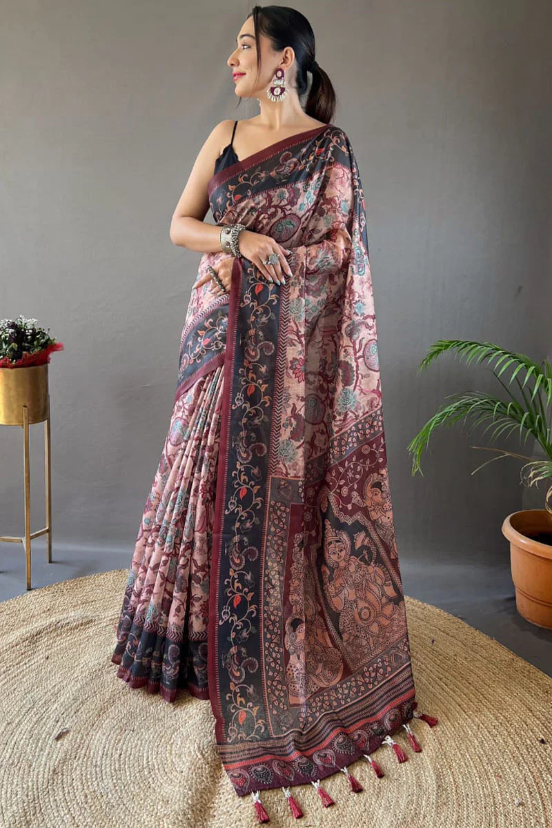 Inspiring Pink Digital Printed Cotton Silk Saree With Preferable Blouse Piece - Image 3